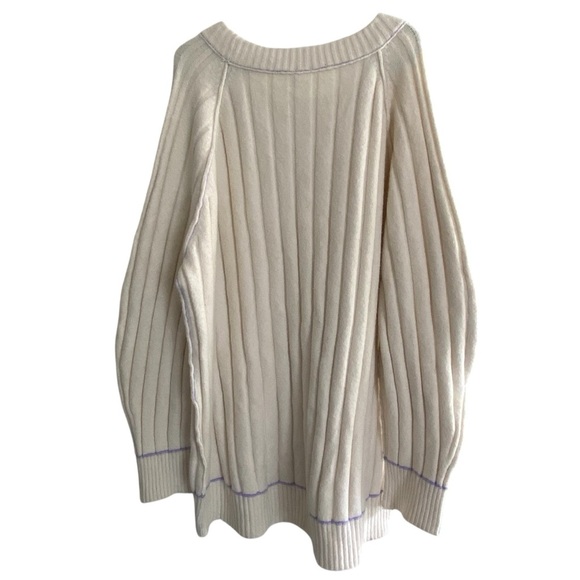 Free People Venus chunky Knit Tunic Sweater contrast trim cream oversized - Picture 5 of 10